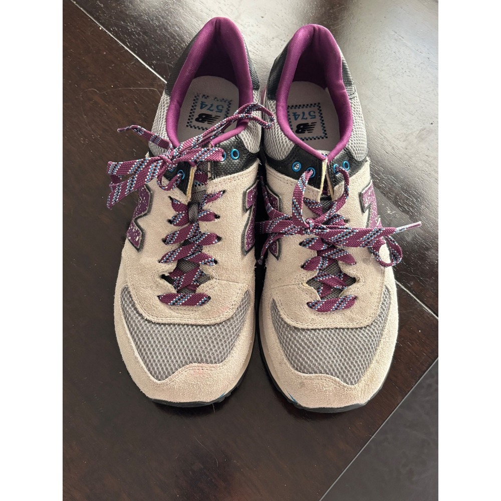 New Balance 574 Grey Purple Blue Suede Mesh Sneakers WL574OIB Womens 8.5